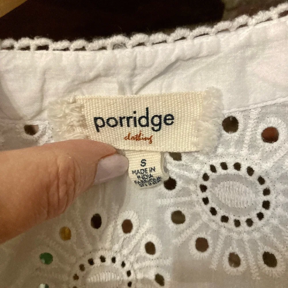 Anthropologie | Porridge Zulu White Eyelet Button-Front Tie-Hem Blouse EUC Sz S